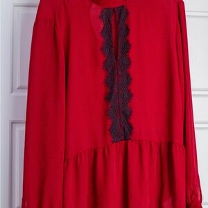Michael Kors Red Blouse with Black Lace Detail